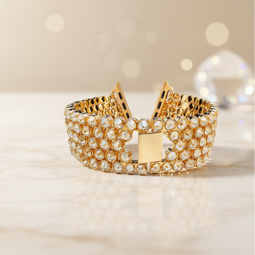 Rose gold crystal Apple Watch band, handmade by LUXORI — view 3