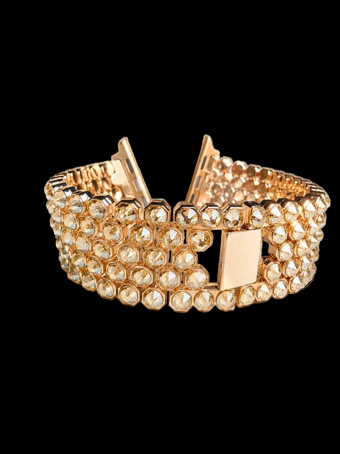 Rose gold crystal Apple Watch band with hand-set premium crystals, handmade by LUXORI