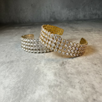 Gold-tone crystal cuff bracelet with hand-set clear crystals, handmade by LUXORI