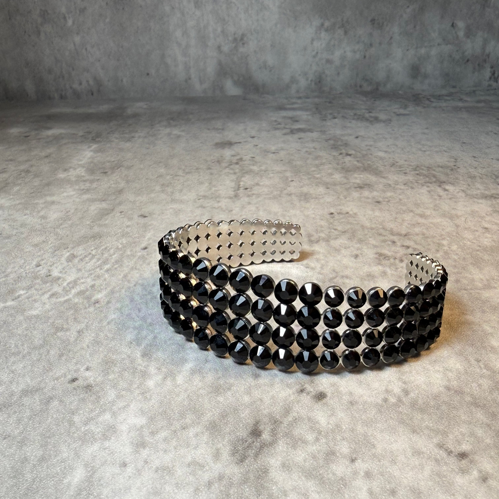 Black crystal cuff bracelet, handmade by LUXORI — view 2