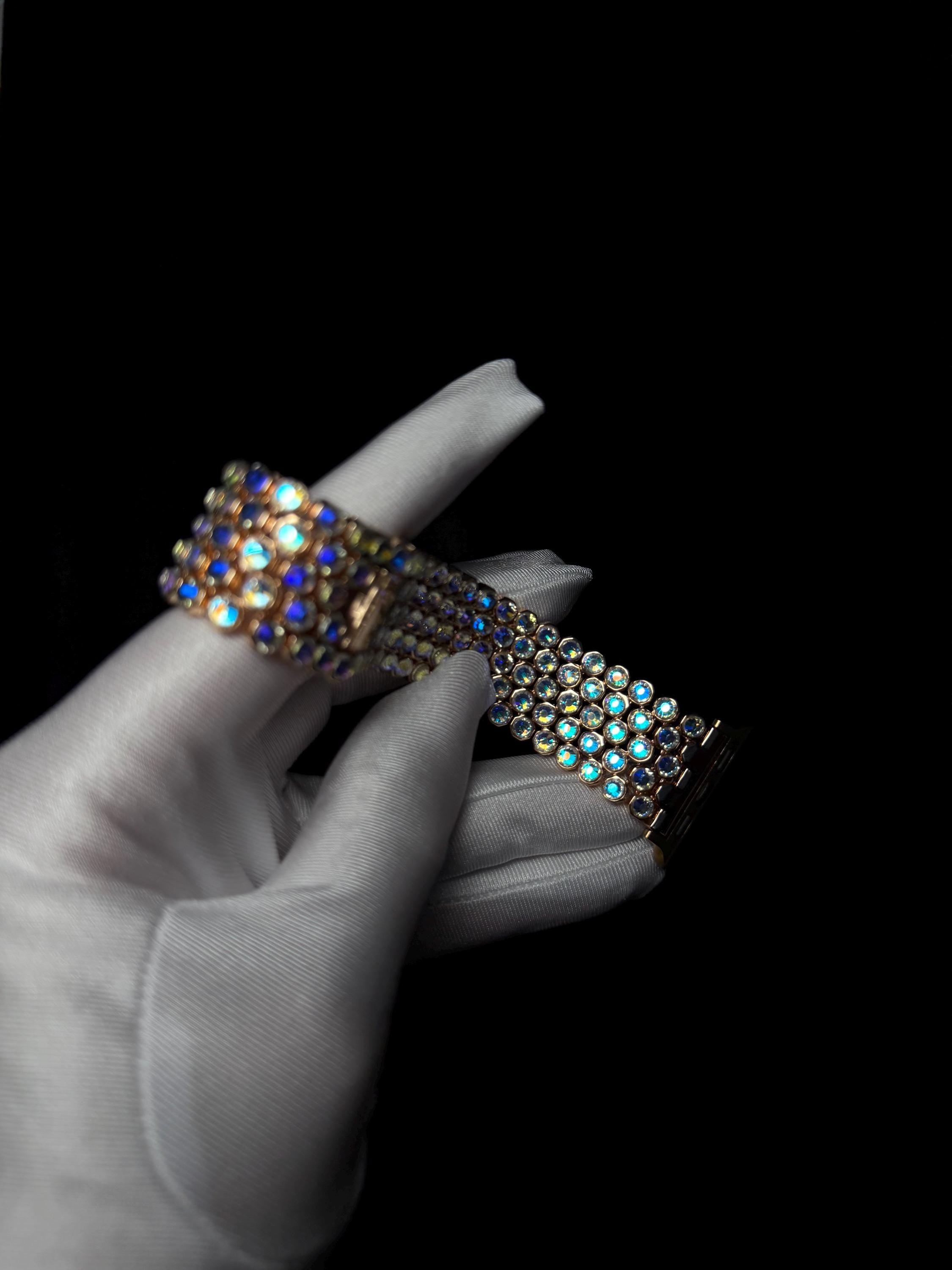 Crystal Apple Watch Band, Bling Strap, Stainless Steel, Moon Shadow Color