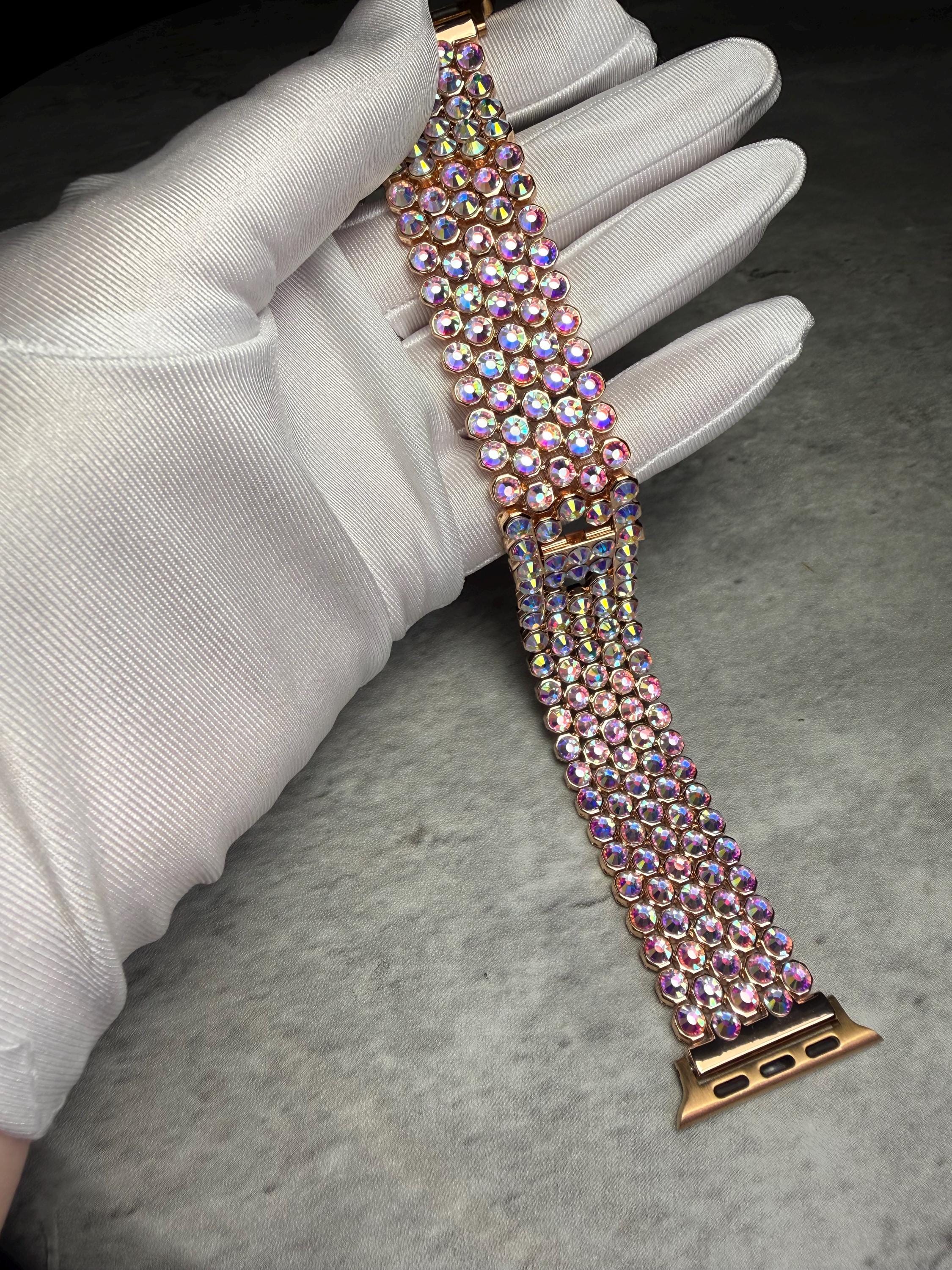 Apple Watch Band, Stainless Steel Strap, Hand-Embellished Glamour, color Crystal AB