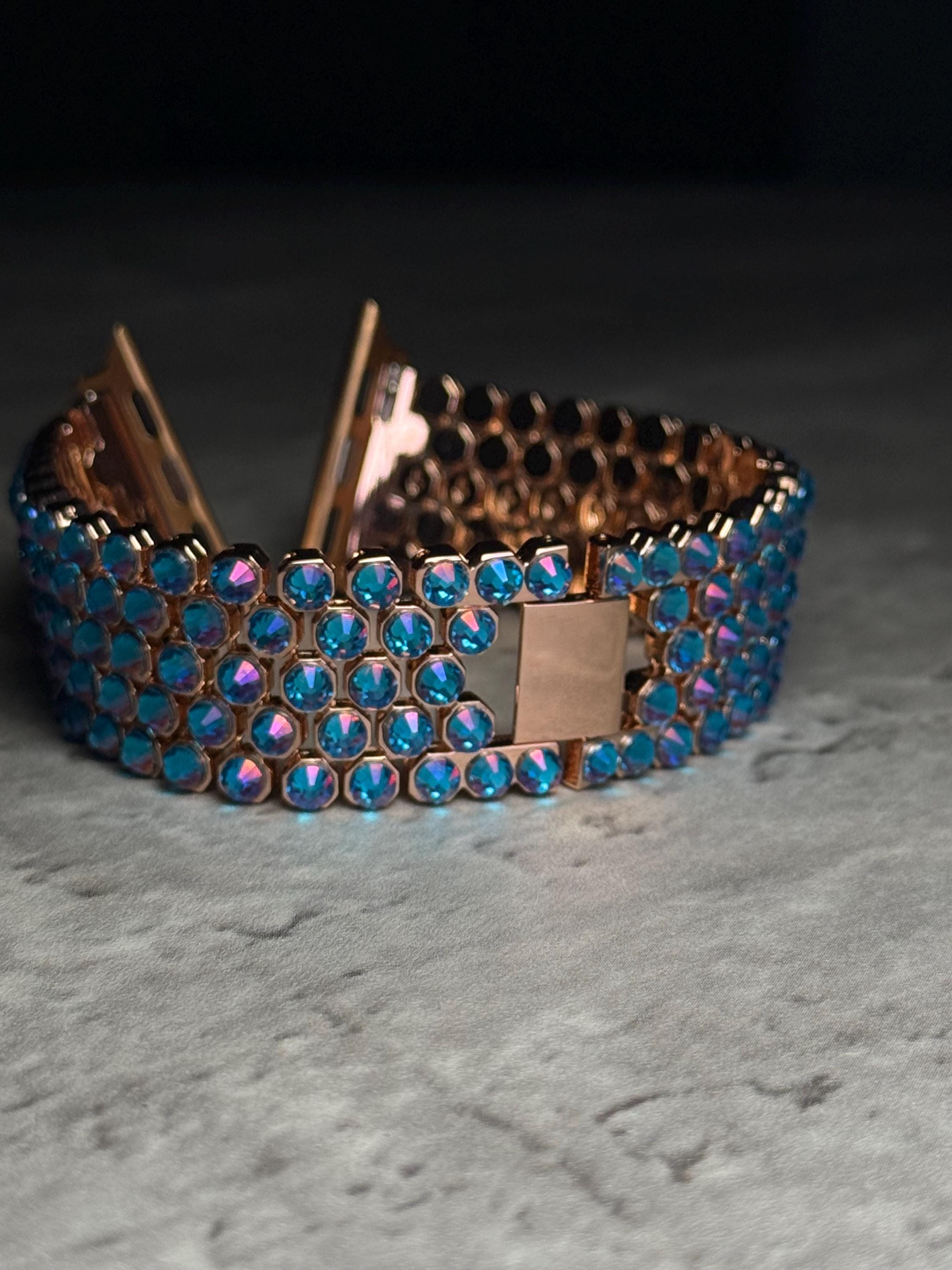 Apple Watch Band, Stainless Steel Strap, Hand-Embellished Glamour, color Magma Capri Blue