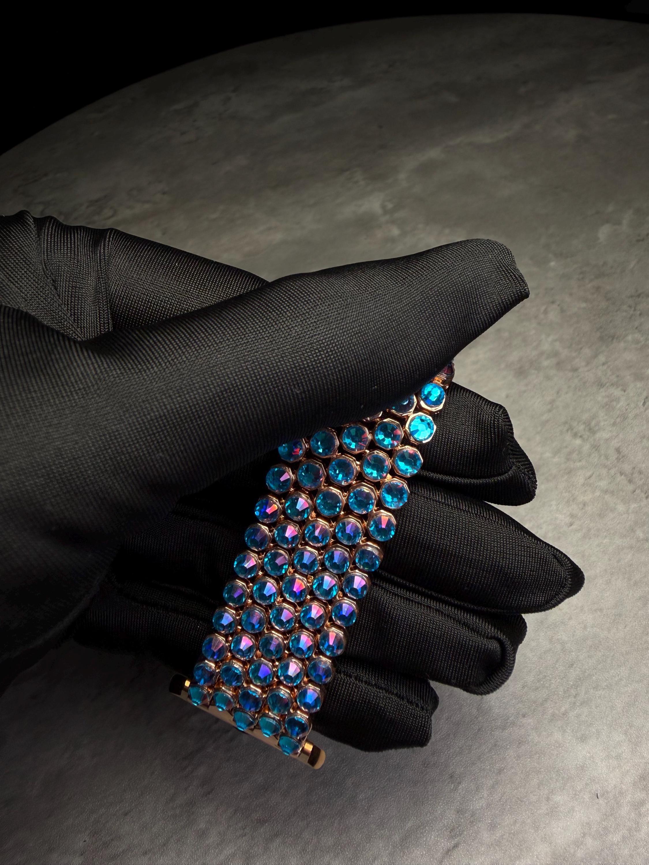 Apple Watch Band, Stainless Steel Strap, Hand-Embellished Glamour, color Magma Capri Blue