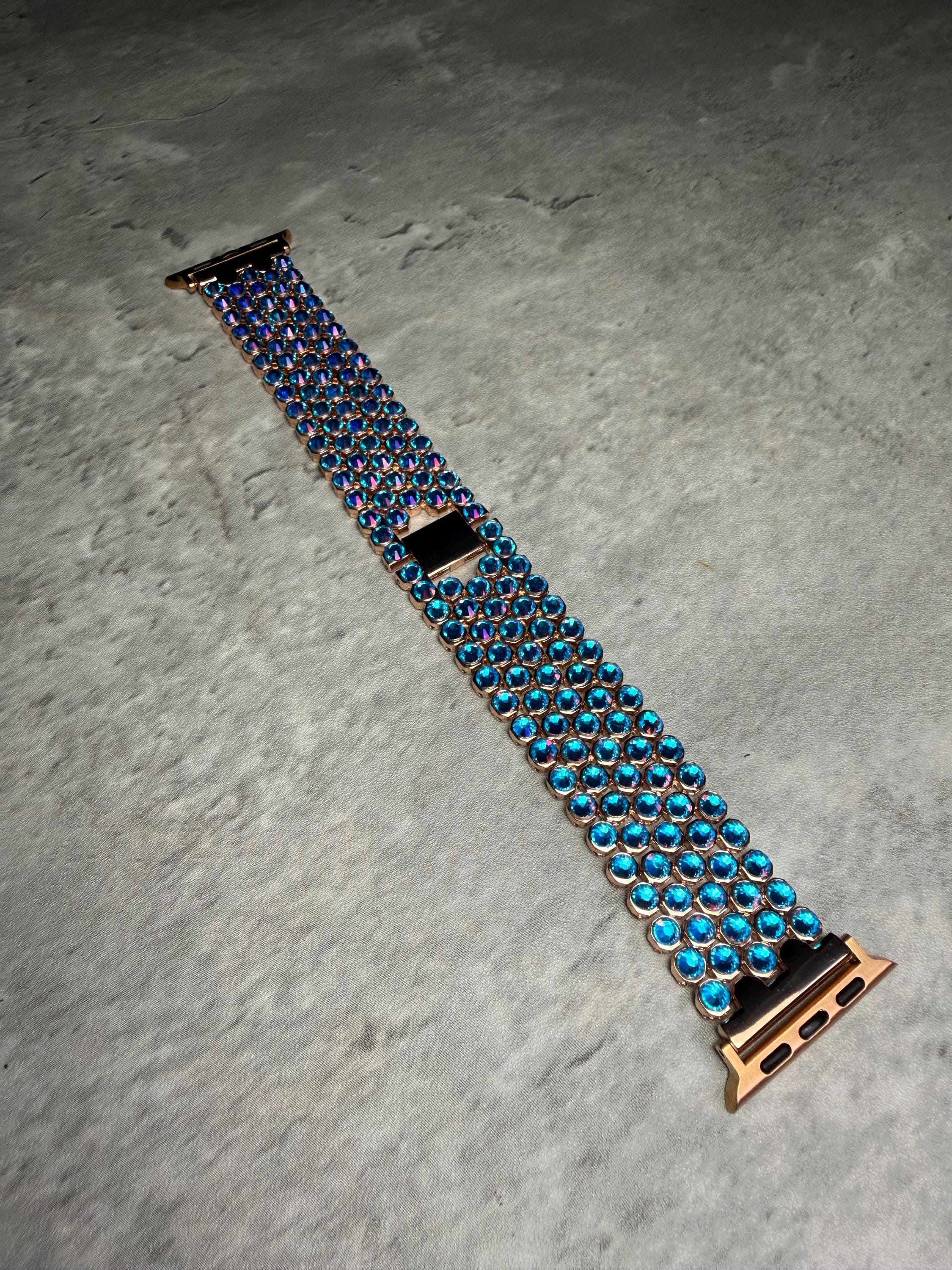 Apple Watch Band, Stainless Steel Strap, Hand-Embellished Glamour, color Magma Capri Blue