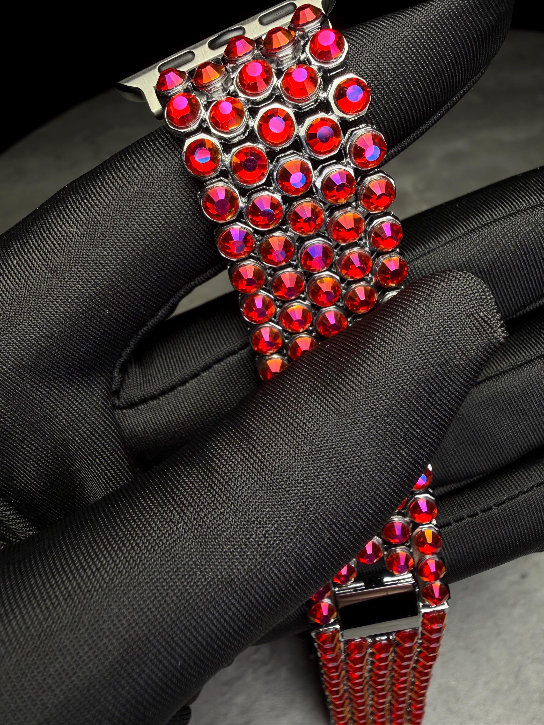 Apple Watch Band, Stainless Steel Strap, Hand-Embellished Glamour, color Magenta Light