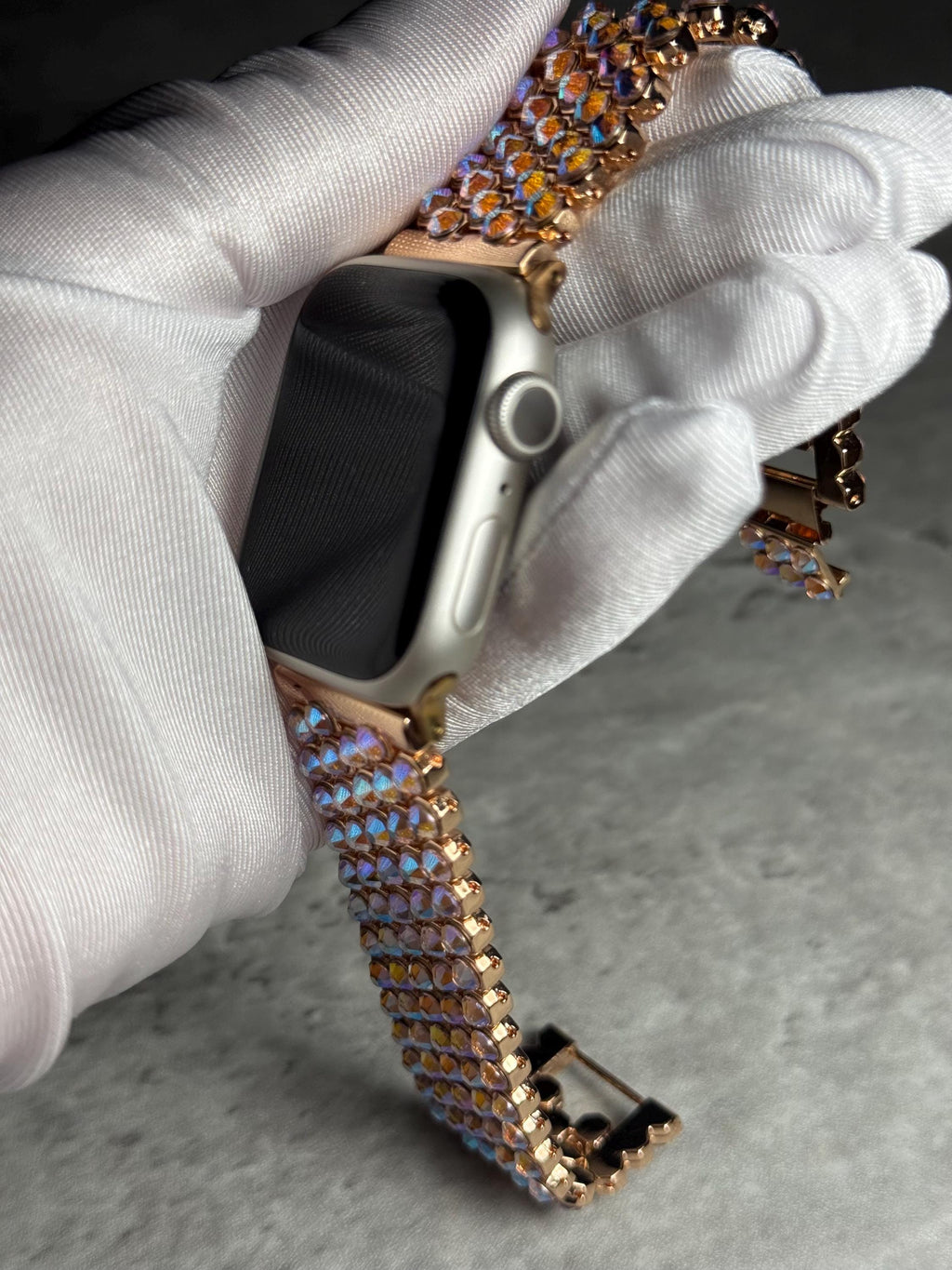 Apple Watch Band, Stainless Steel Strap, Hand-Embellished Glamour, color Rose AB