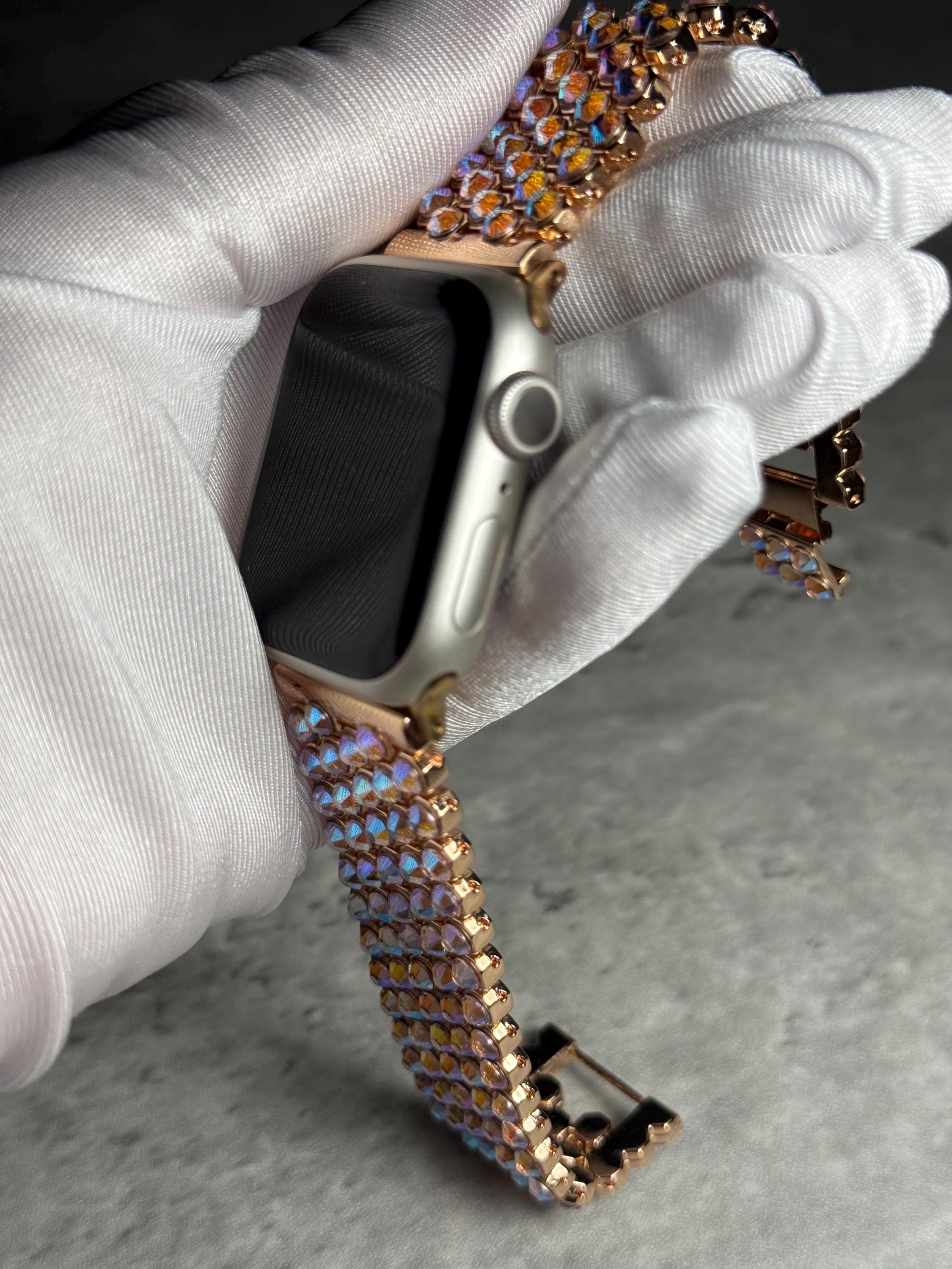Apple Watch Band, Stainless Steel Strap, Hand-Embellished Glamour, color Rose AB