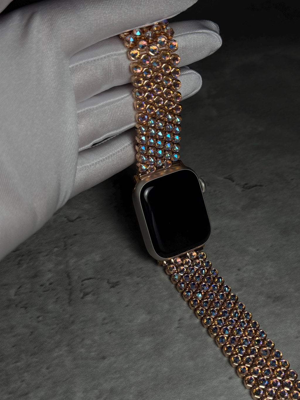 Apple Watch Band, Stainless Steel Strap, Hand-Embellished Glamour, color Rose AB