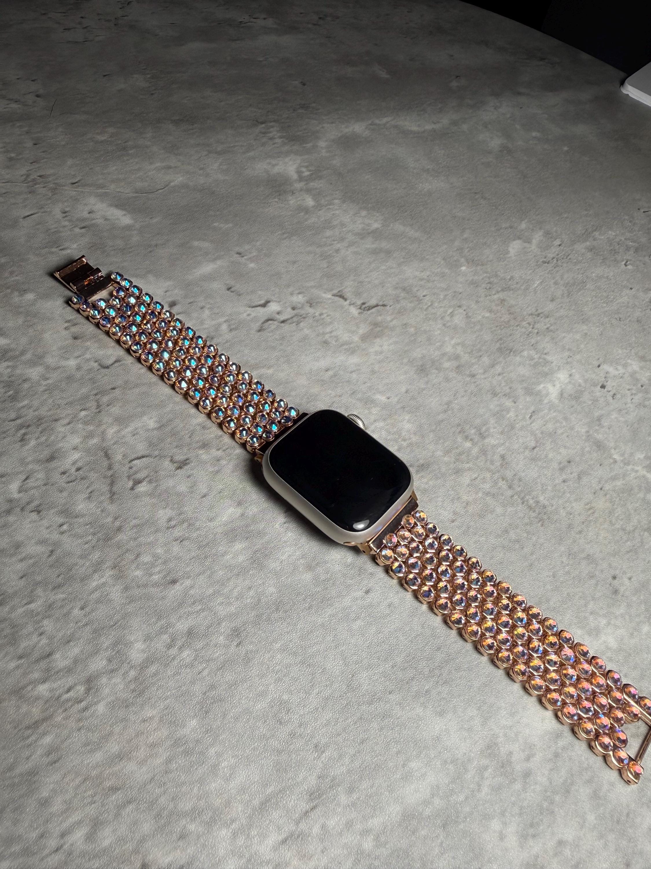 Apple Watch Band, Stainless Steel Strap, Hand-Embellished Glamour, color Rose AB