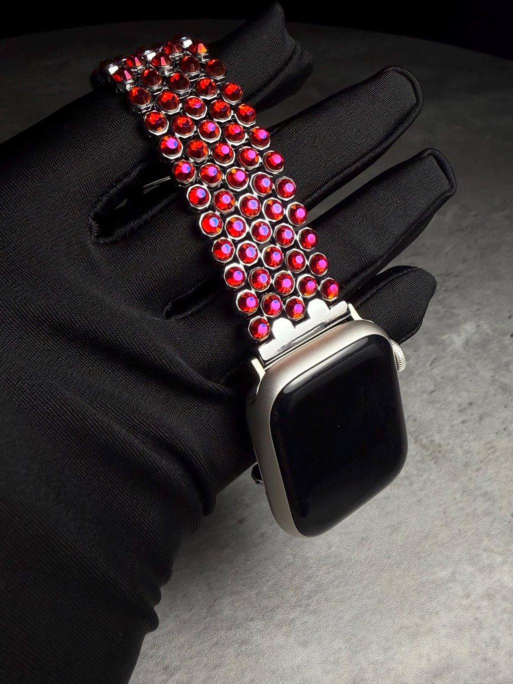 Apple Watch Band, Stainless Steel Strap, Hand-Embellished Glamour, color Magenta Light