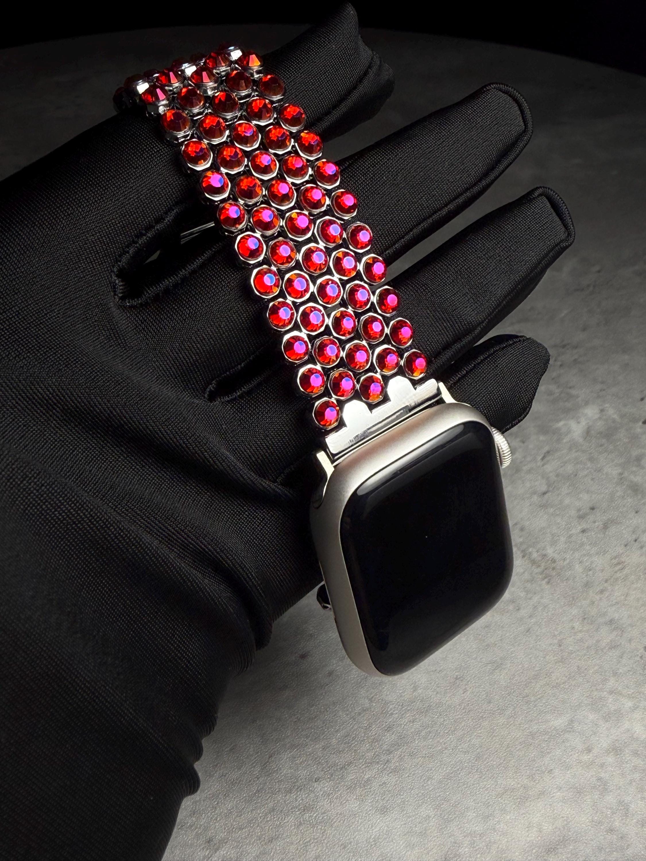 Apple Watch Band, Stainless Steel Strap, Hand-Embellished Glamour, color Magenta Light