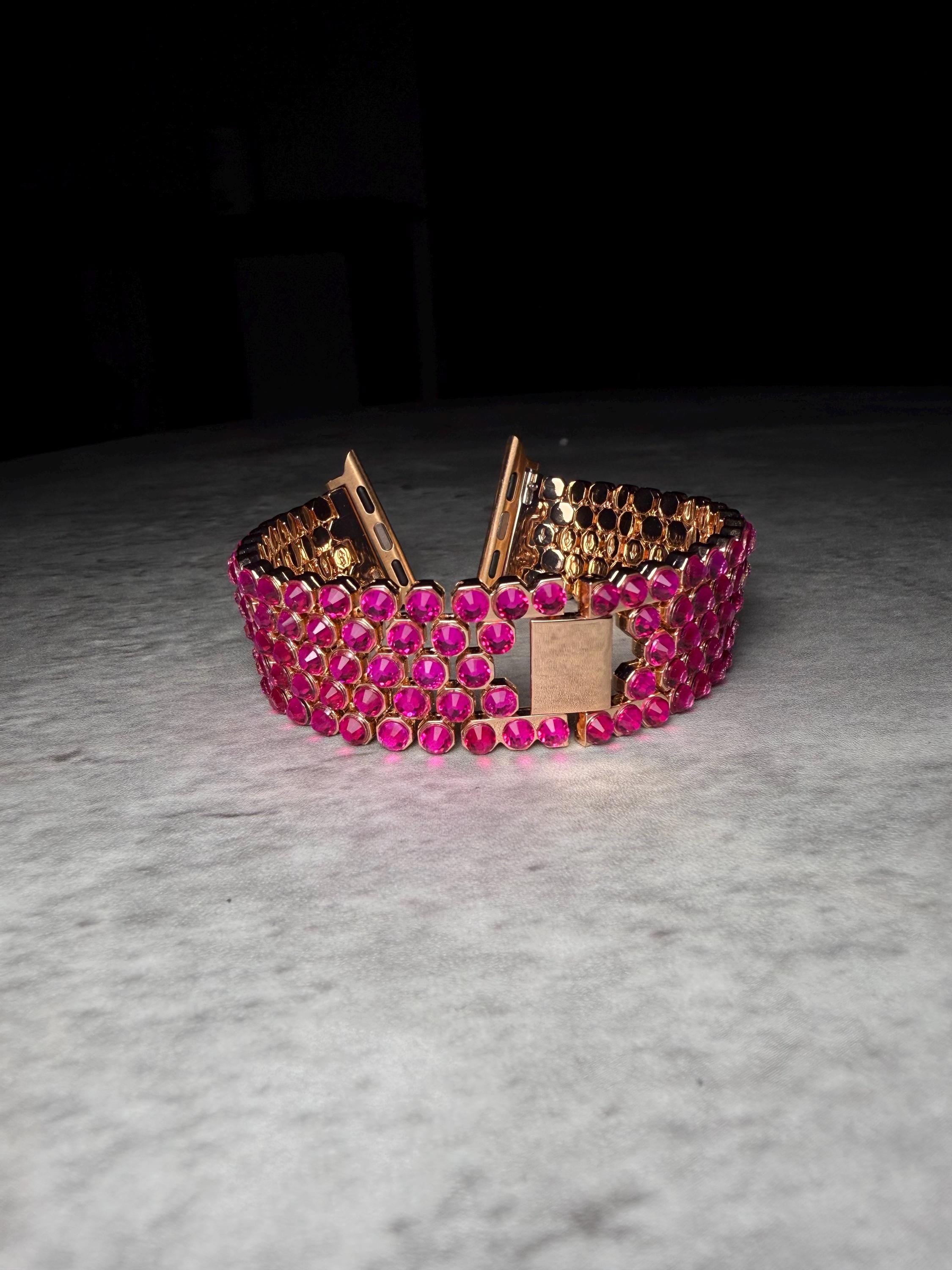 Apple Watch Band, Stainless Steel Strap, Hand-Embellished Glamour, color Rose B