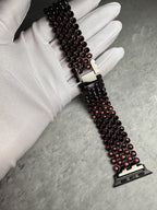 Apple Watch Band, Stainless Steel Strap, Hand-Embellished Glamour, color Garmet