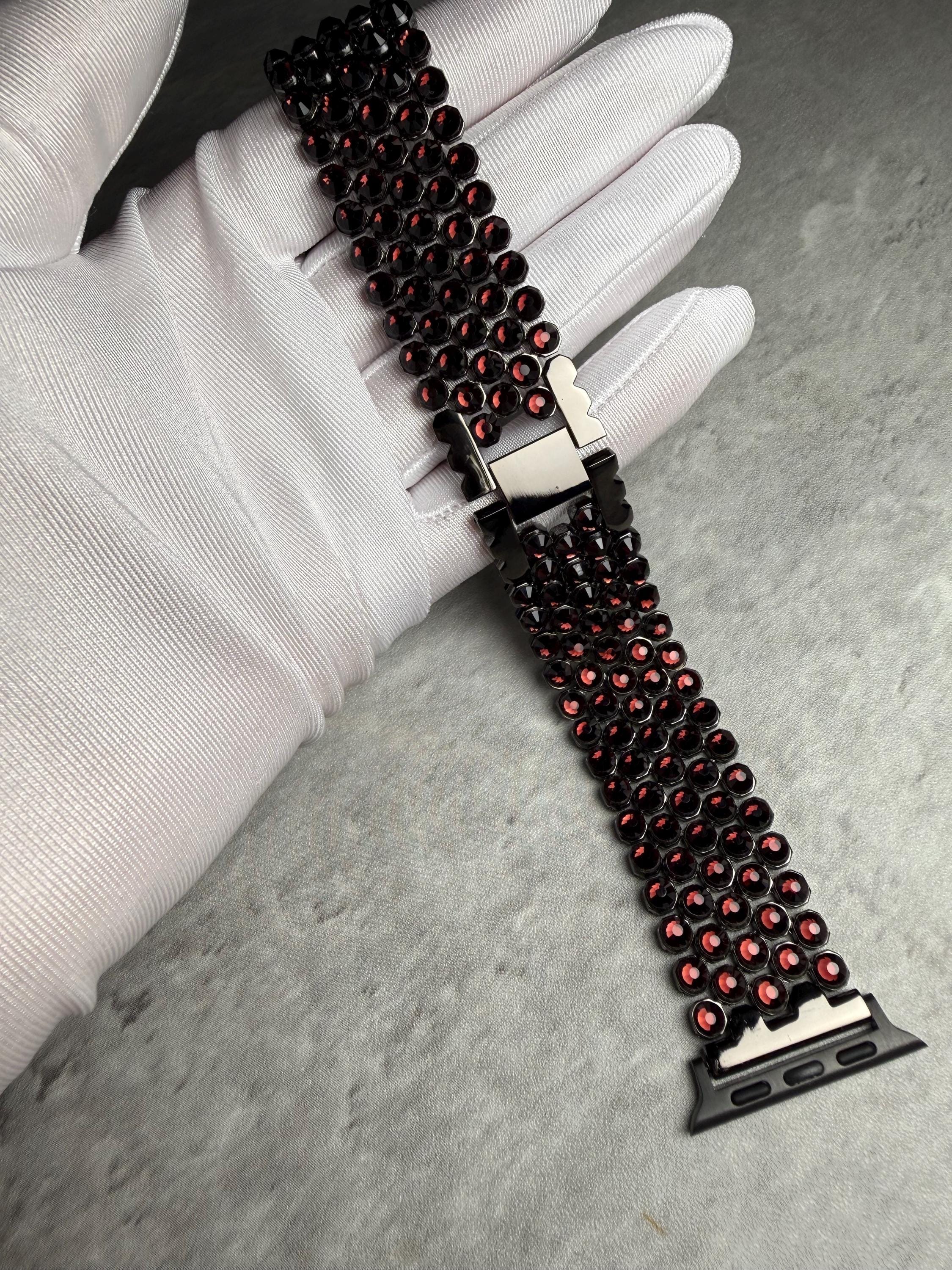 Apple Watch Band, Stainless Steel Strap, Hand-Embellished Glamour, color Garmet