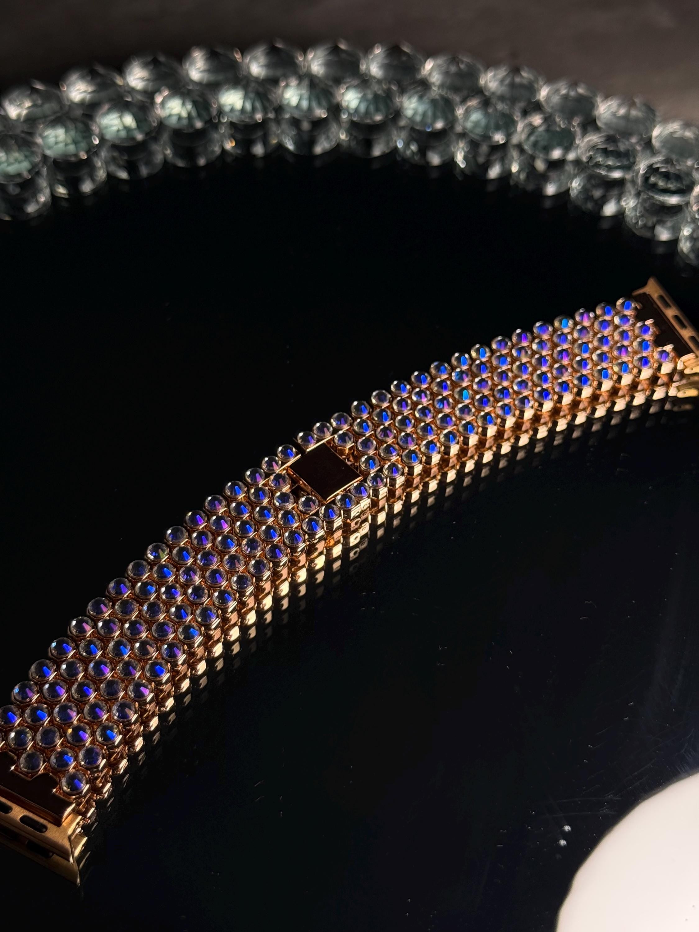 Crystal Apple Watch Band, Bling Strap, Stainless Steel, Moon Shadow Color