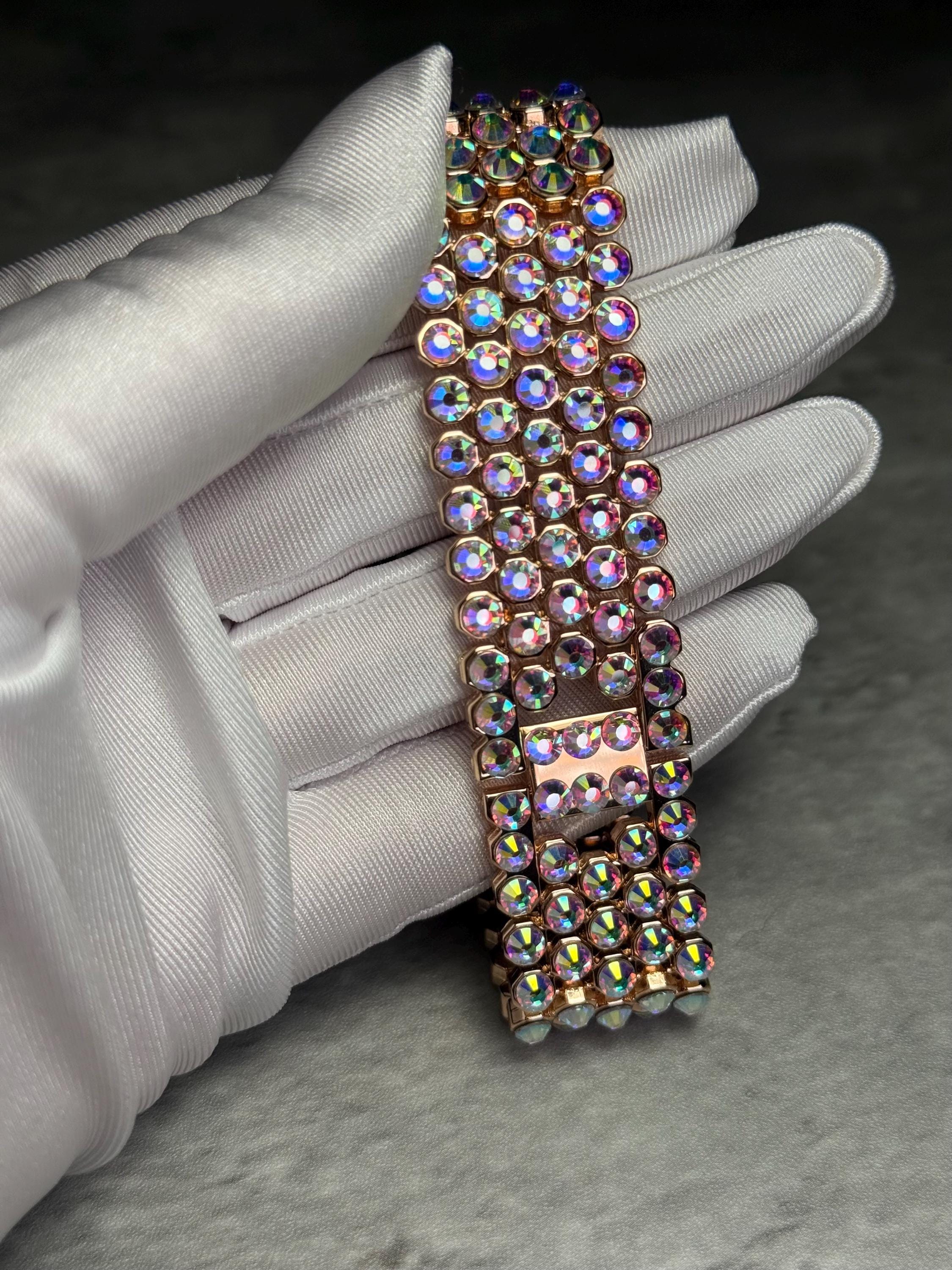Apple Watch Band, Stainless Steel Strap, Hand-Embellished Glamour, color Crystal AB
