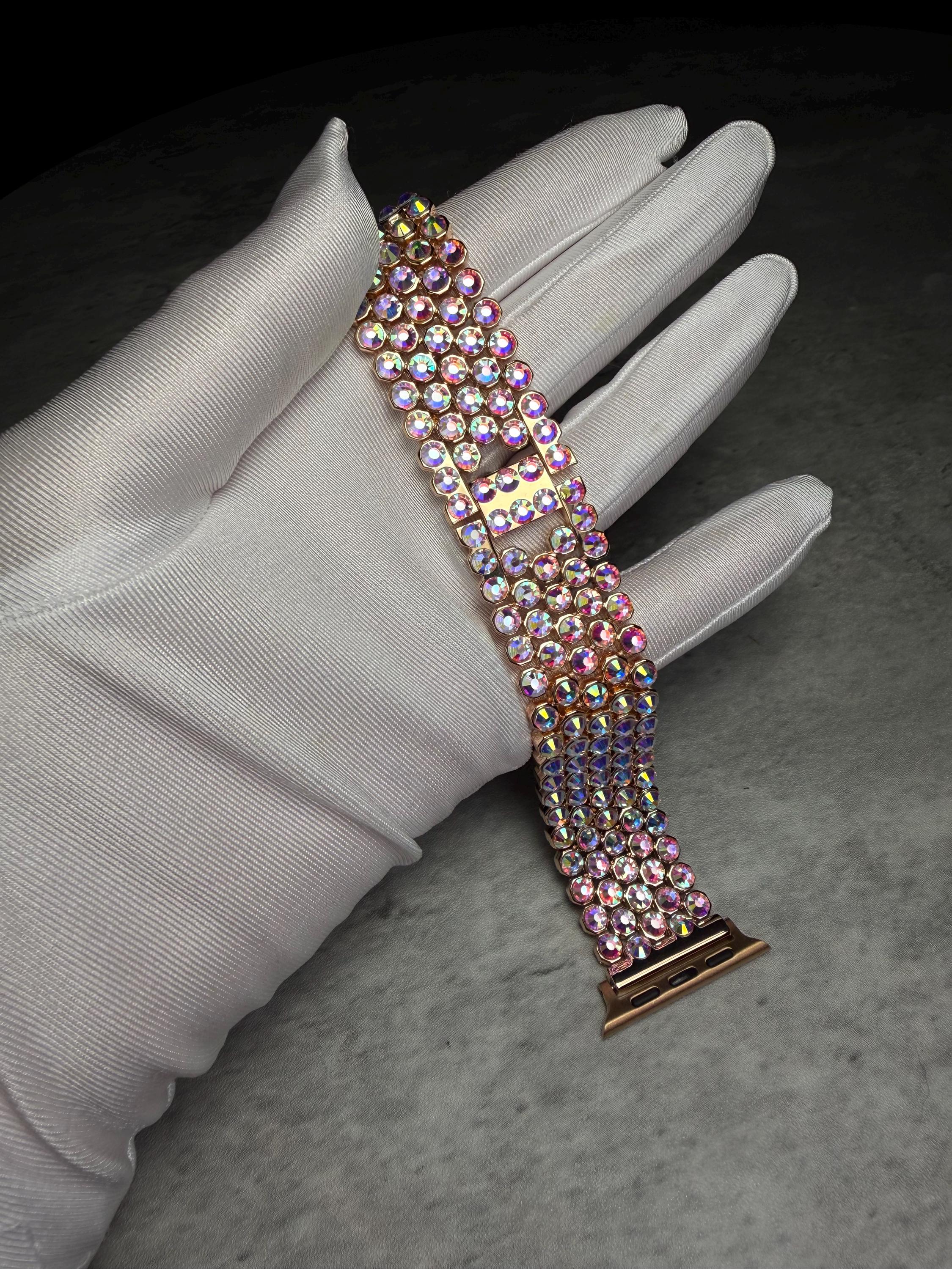 Apple Watch Band, Stainless Steel Strap, Hand-Embellished Glamour, color Crystal AB