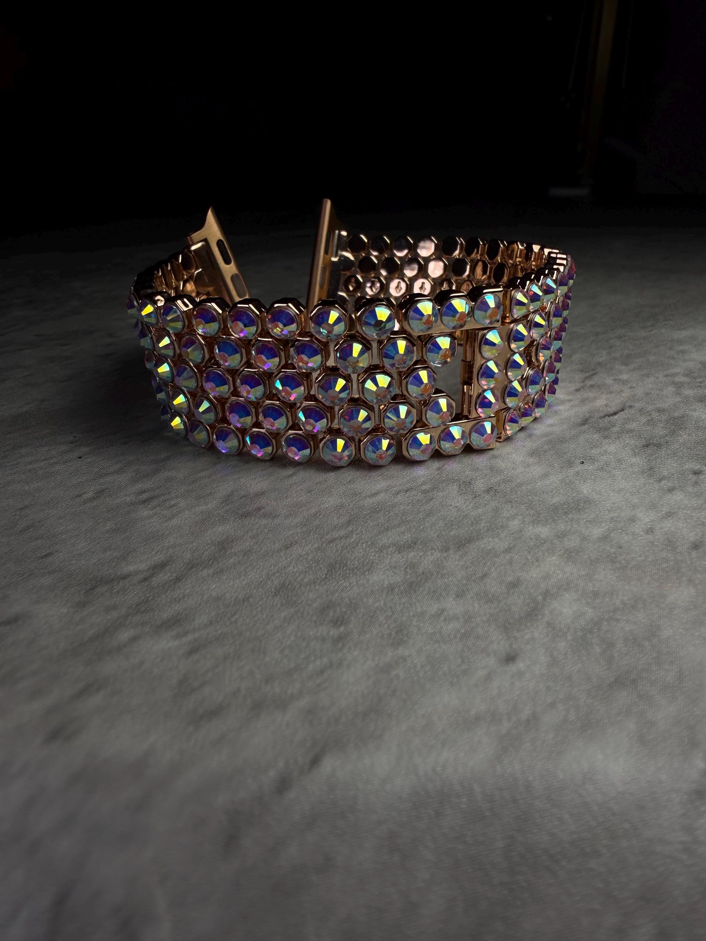 Apple Watch Band, Stainless Steel Strap, Hand-Embellished Glamour, color Crystal AB