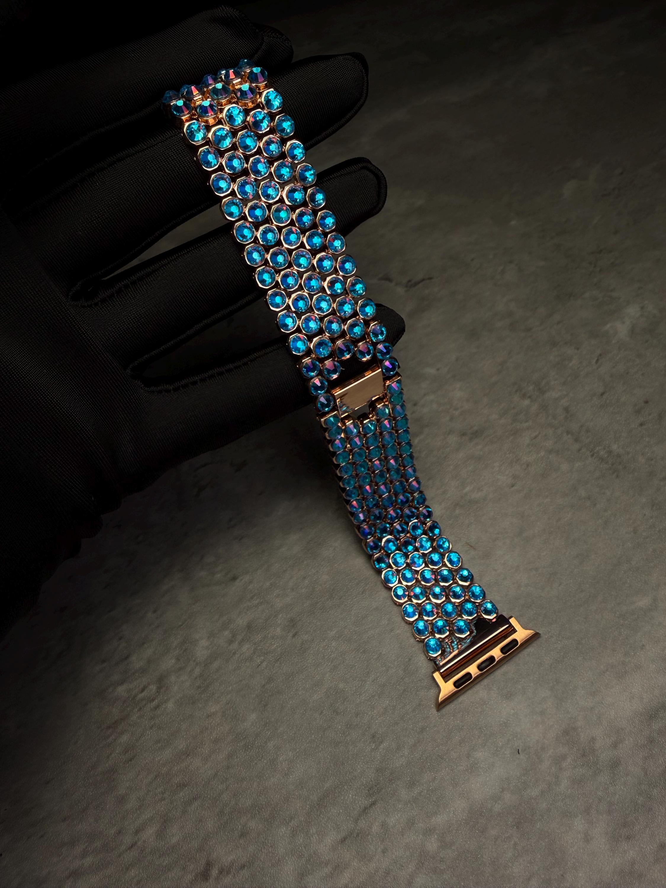 Apple Watch Band, Stainless Steel Strap, Hand-Embellished Glamour, color Magma Capri Blue