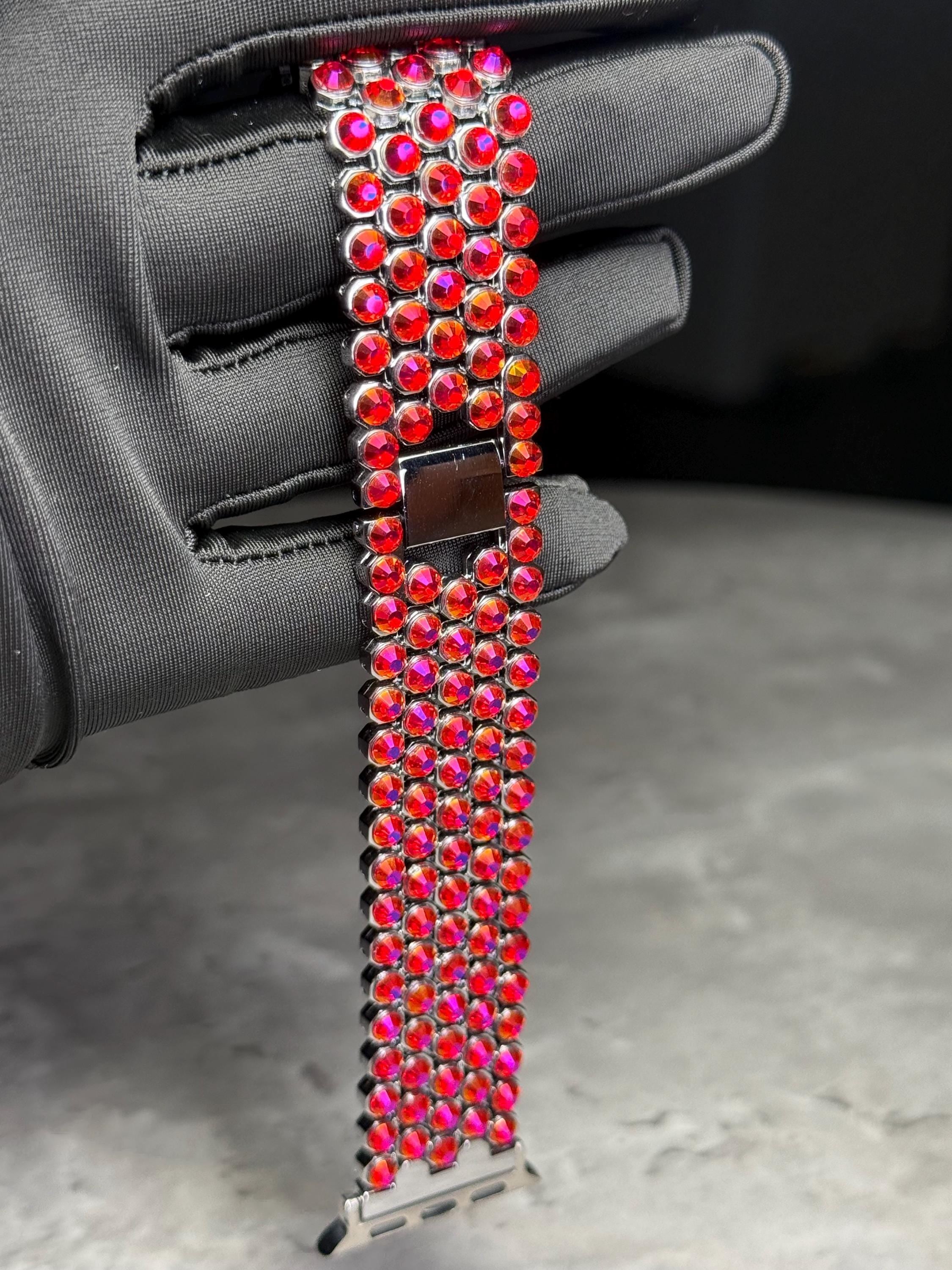 Apple Watch Band, Stainless Steel Strap, Hand-Embellished Glamour, color Magenta Light