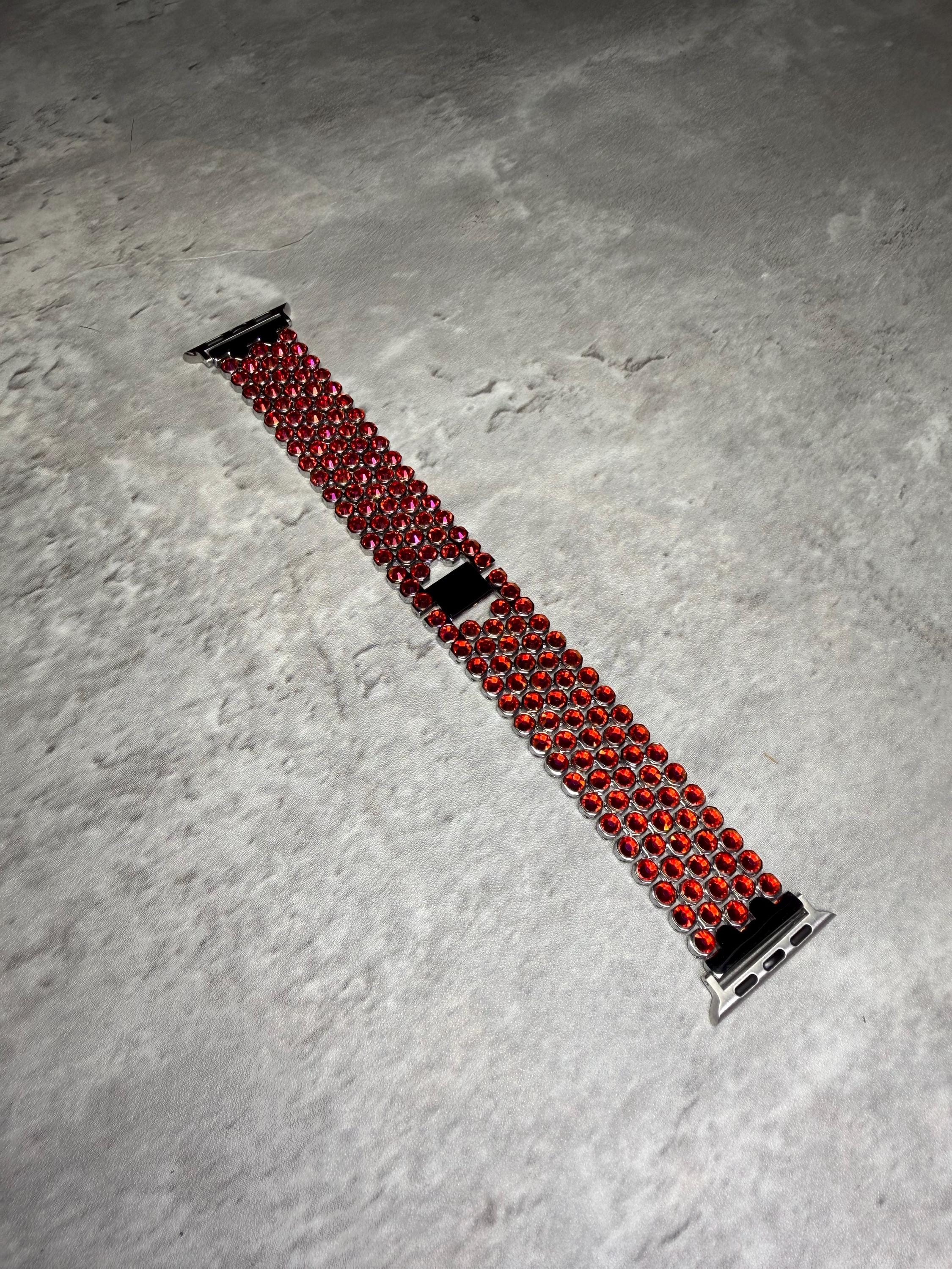 Apple Watch Band, Stainless Steel Strap, Hand-Embellished Glamour, color Magenta Light