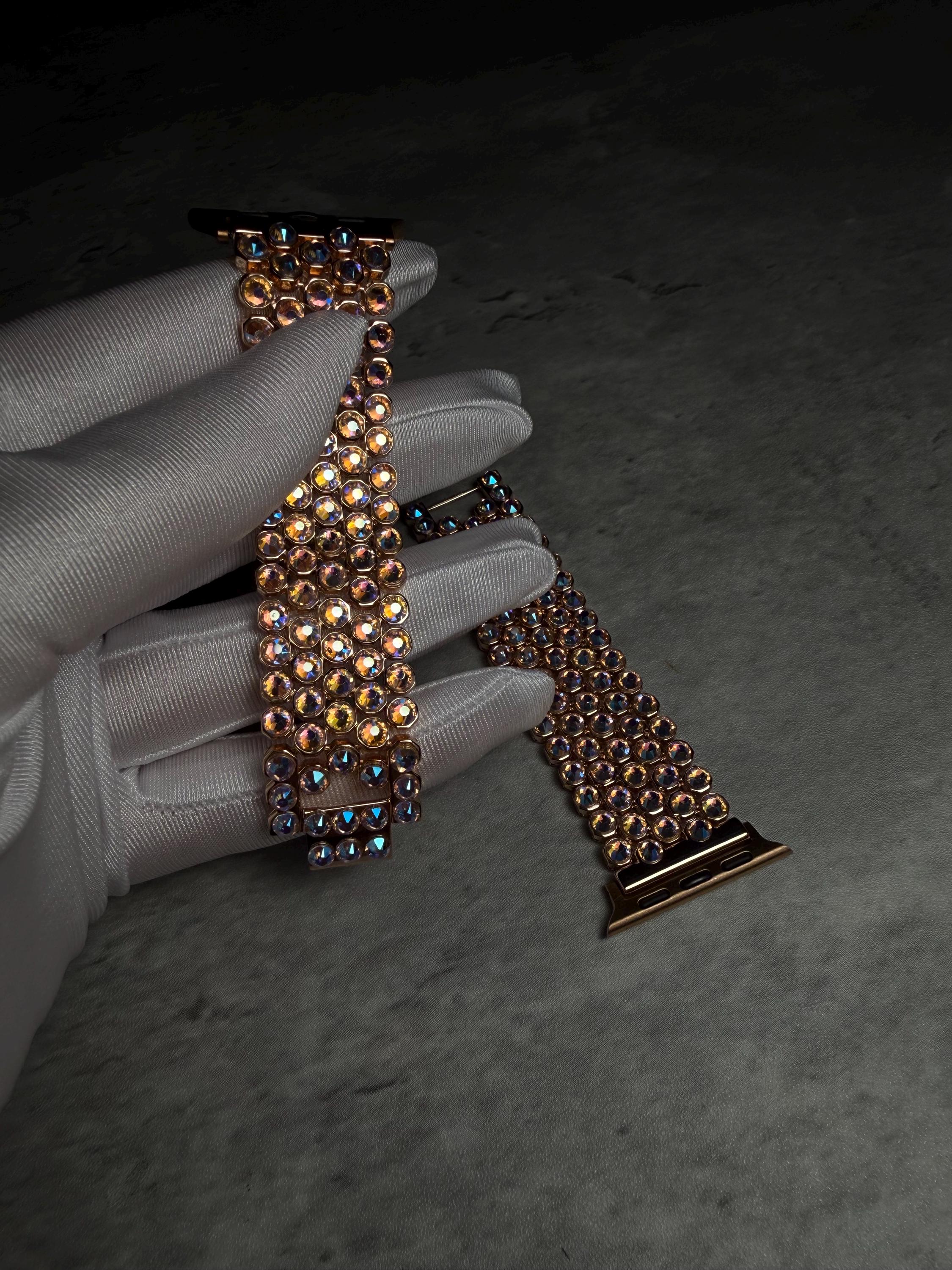 Apple Watch Band, Stainless Steel Strap, Hand-Embellished Glamour, color Rose AB