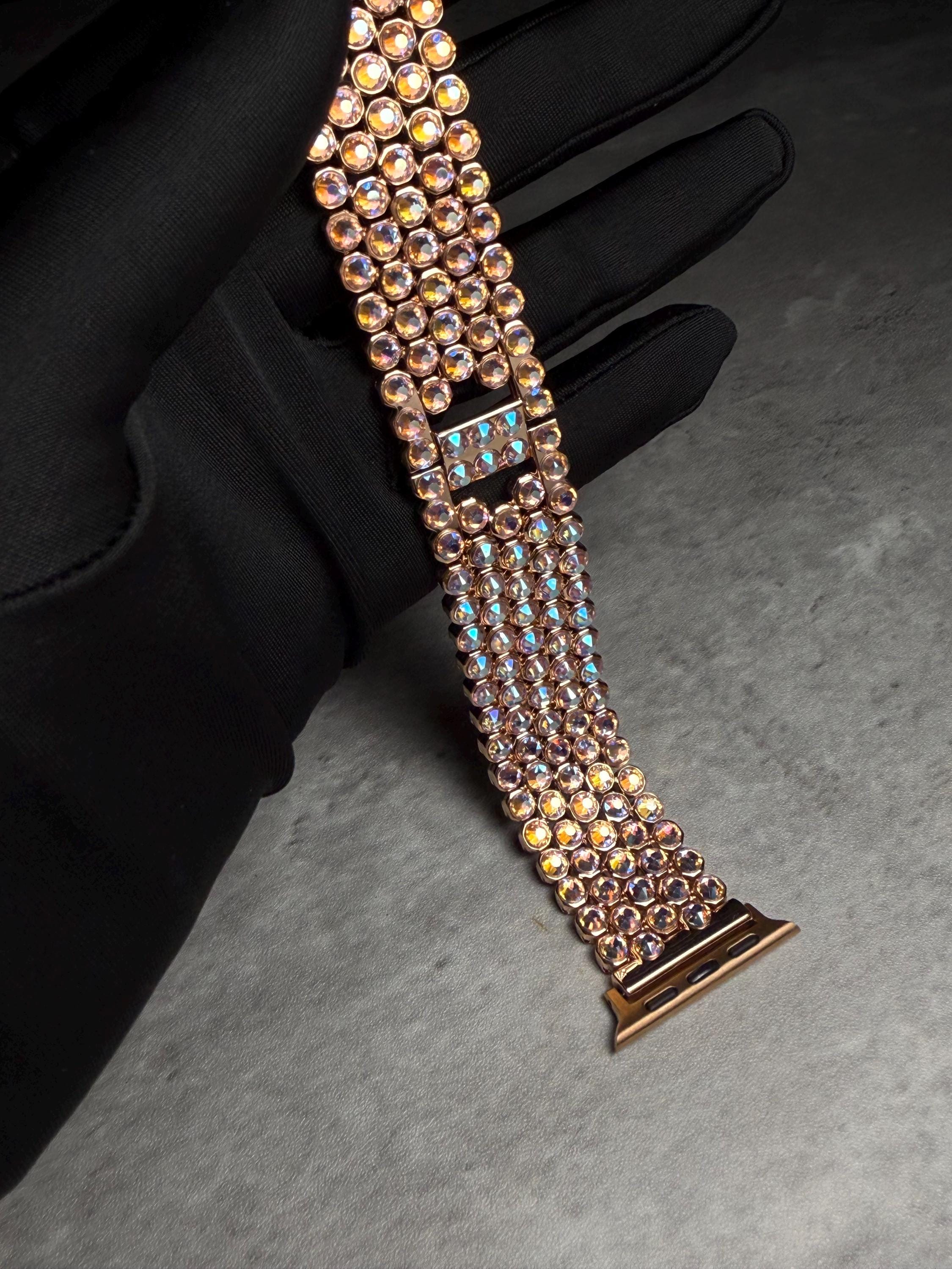 Apple Watch Band, Stainless Steel Strap, Hand-Embellished Glamour, color Rose AB