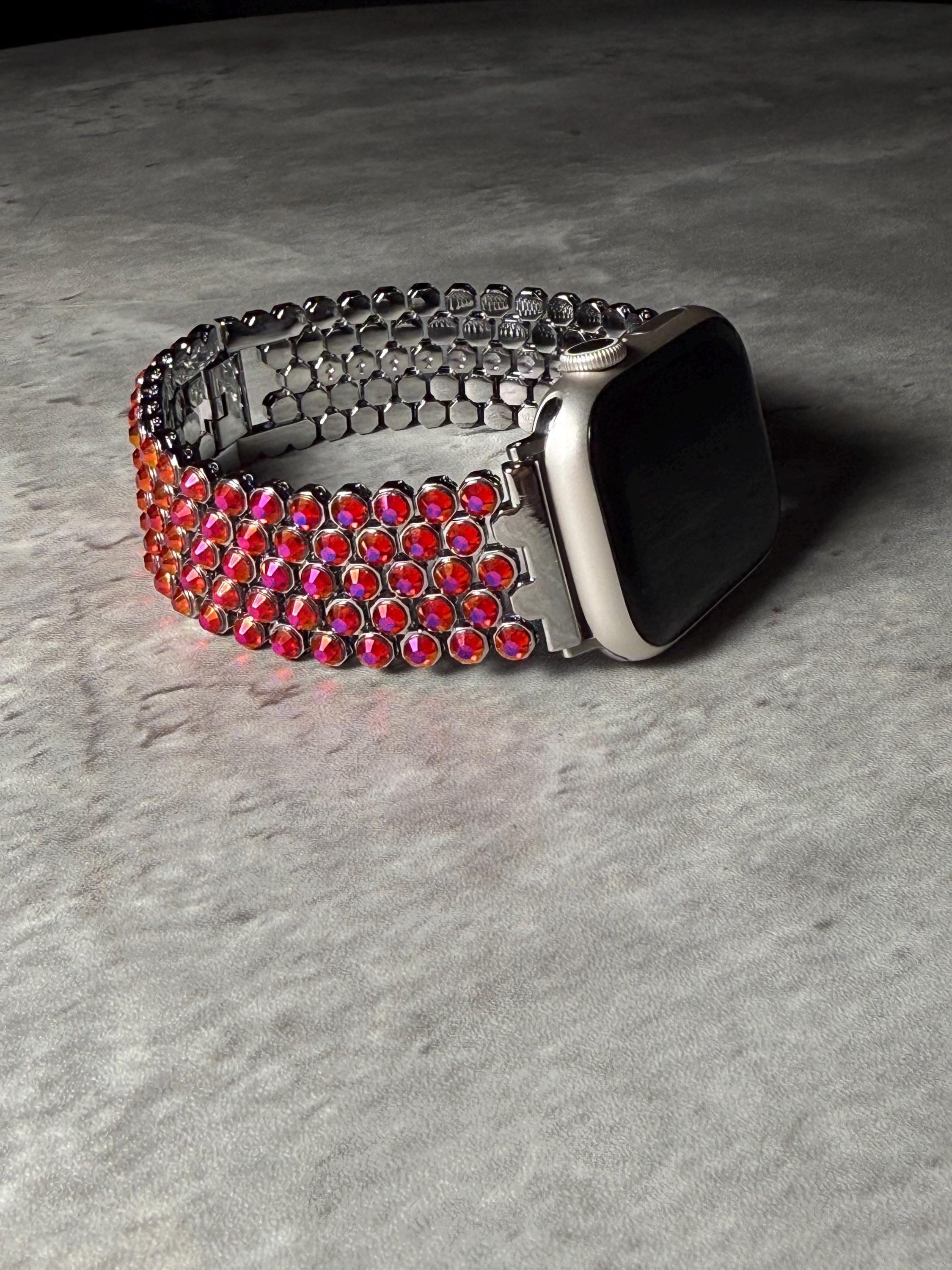 Apple Watch Band, Stainless Steel Strap, Hand-Embellished Glamour, color Magenta Light