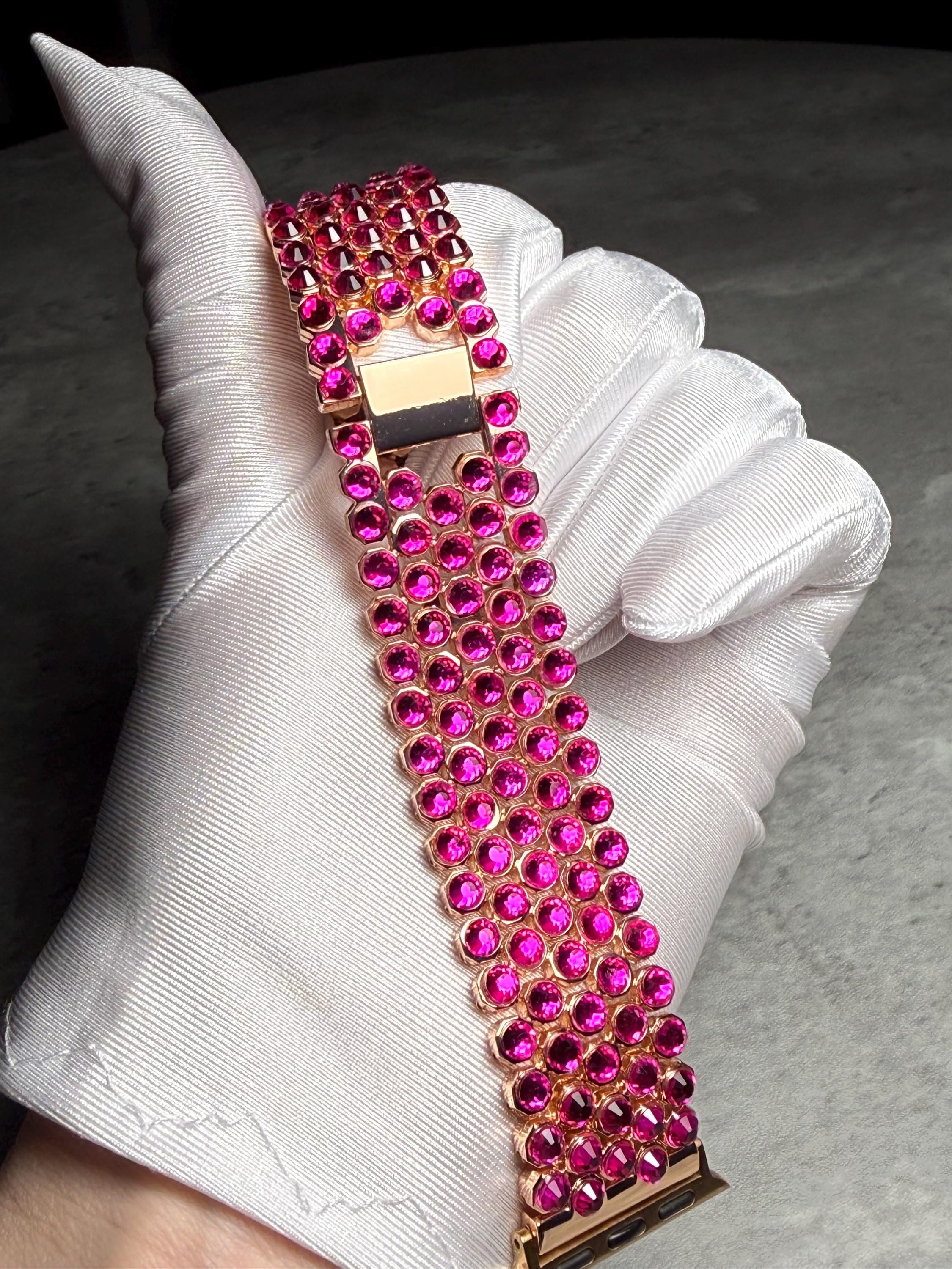 Apple Watch Band, Stainless Steel Strap, Hand-Embellished Glamour, color Rose B