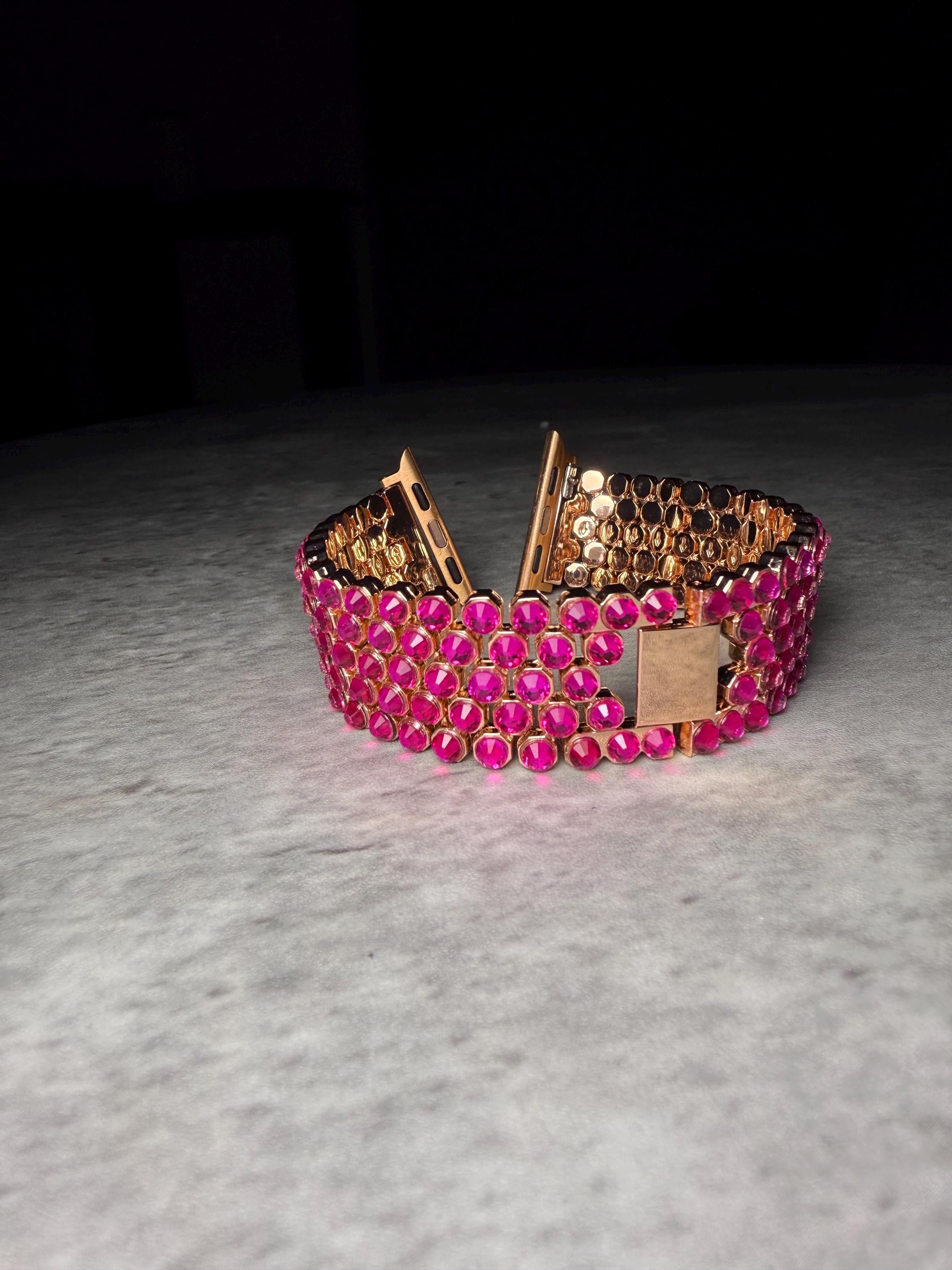 Apple Watch Band, Stainless Steel Strap, Hand-Embellished Glamour, color Rose B