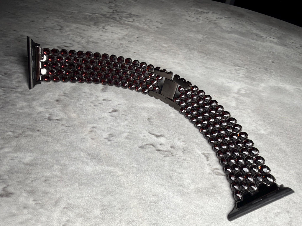 Apple Watch Band, Stainless Steel Strap, Hand-Embellished Glamour, color Garmet
