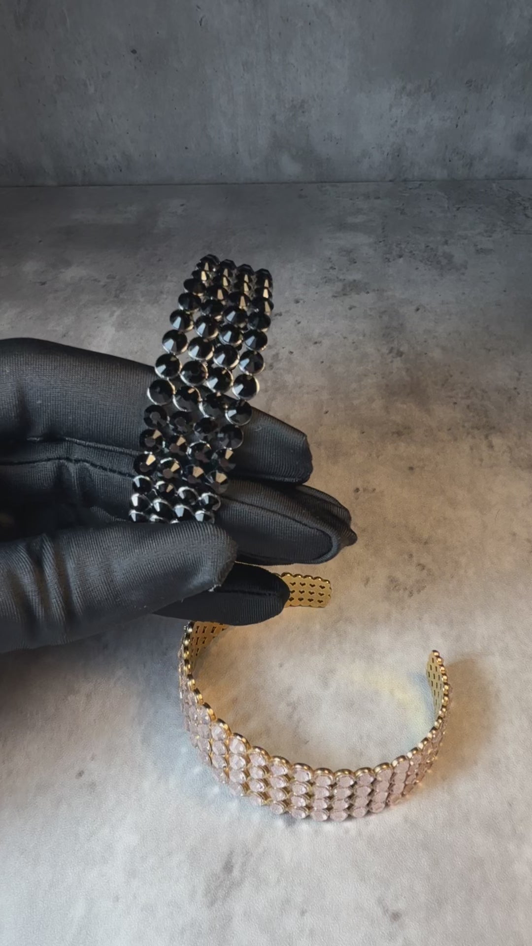 Black crystal cuff bracelet, handmade by LUXORI — video